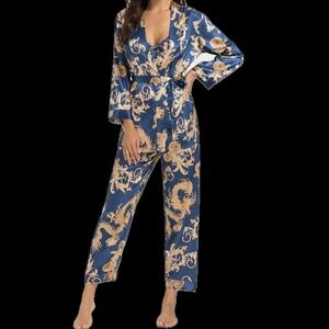 Escalier | Navy Blue Satin Pajama Set (please read description)